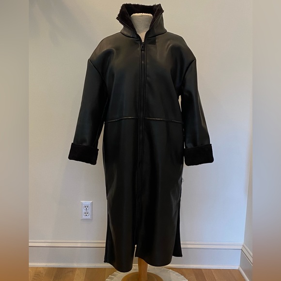 NA-KD Womens Black Faux Leather Coat with Zipper Closure w Faux Fur Lining / 36 - Picture 2 of 16